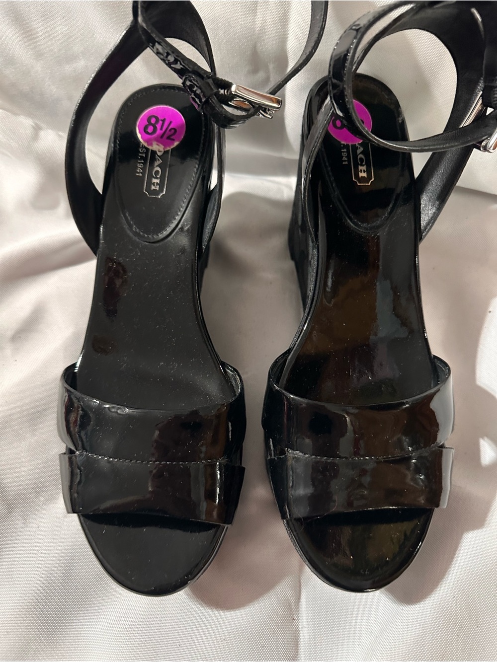 Coach Black Patent Leather Strappy Platform Heels